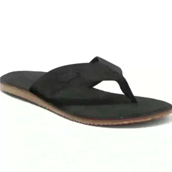Flojos NWT Bayou Faux Leather Patch Logo Strap Black Sandals Men’s Size 8 New - Picture 2 of 5